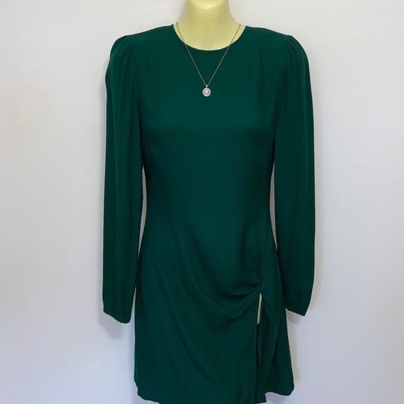 Reformation Dresses & Skirts - Reformation Dress Forest Green Keyhole Back Tie Up Side Slit Mini NWOT Sz 0